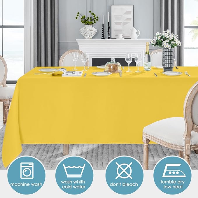 VidaFete Tablecloth 2 Pack 90 * 156inch Rectangle Table Cloth Polyester, Stain Wrinkle Resistant Polyester Dining Table Cover for Kitchen Dinning Party Wedding Rectangular Buffet Decoration(Yellow)