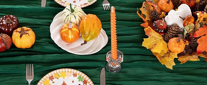 Emerald Green Cheesecloth Table Runner 12 Pack Fall Table Runners Boho Gauze 120 Inches Green Cheese Cloth Fall Table Decorations for Thanksgiving Wedding Bridal Baby Shower Tea Party
