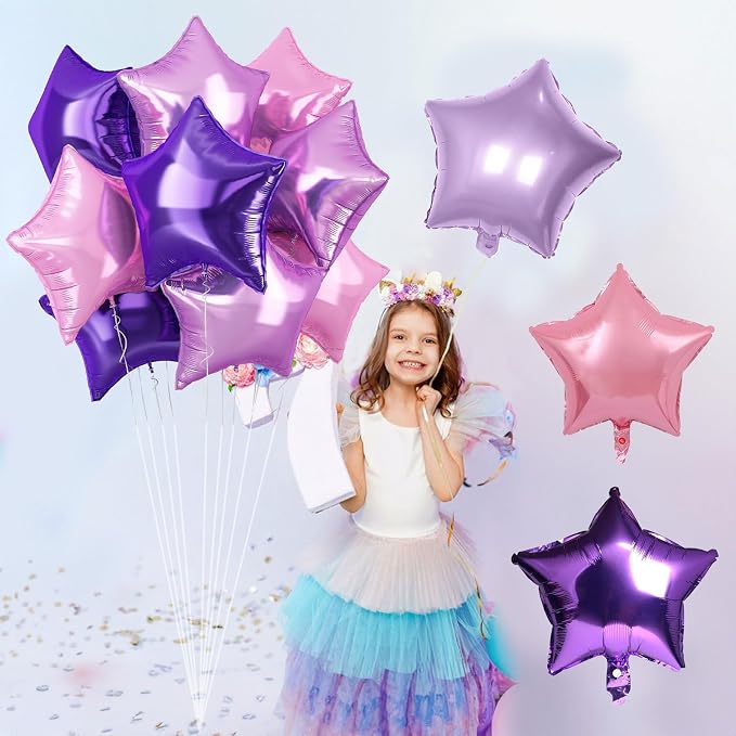 TAOYE Purple Pink Stars Foil Balloons, 18 Inch Lavender Purple Pink Stars - Image 3