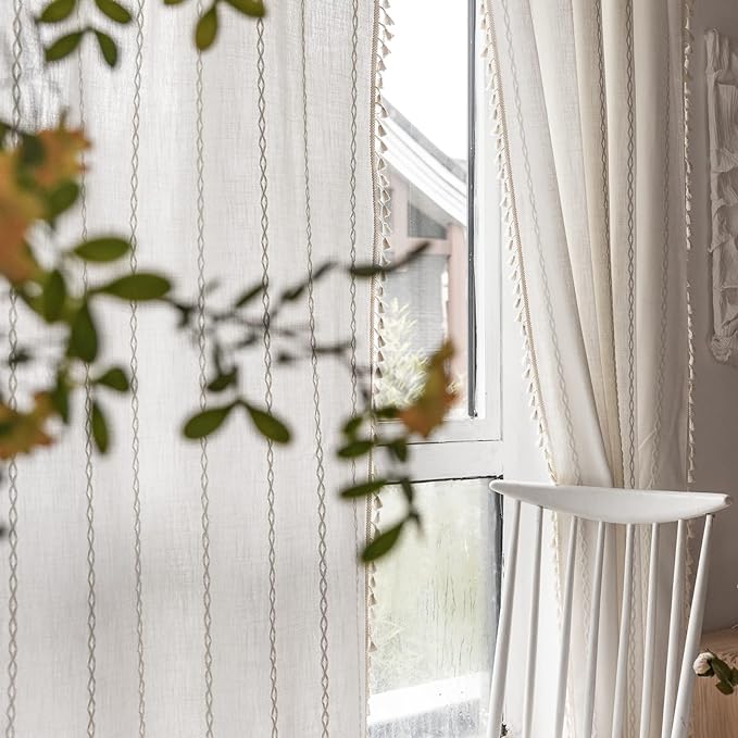 RoomTalks Extra Long White Boho Farmhouse Curtains - Image 4