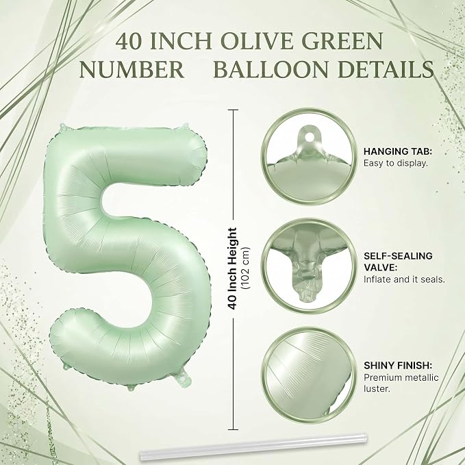 Olive Green Number 15 Balloon 40 Inch, Sign - Image 4