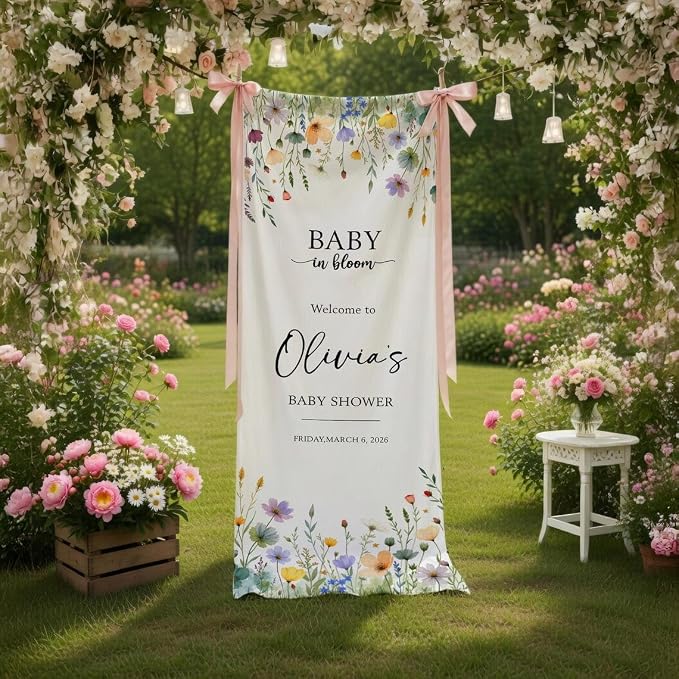 Floral Baby Shower Welcome Sign, Personalized Banner, Custom Backdrop Decor by Custom
