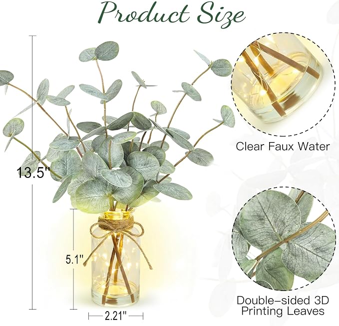 Bessol Artificial Eucalyptus Stems in Glass Vase - Image 5