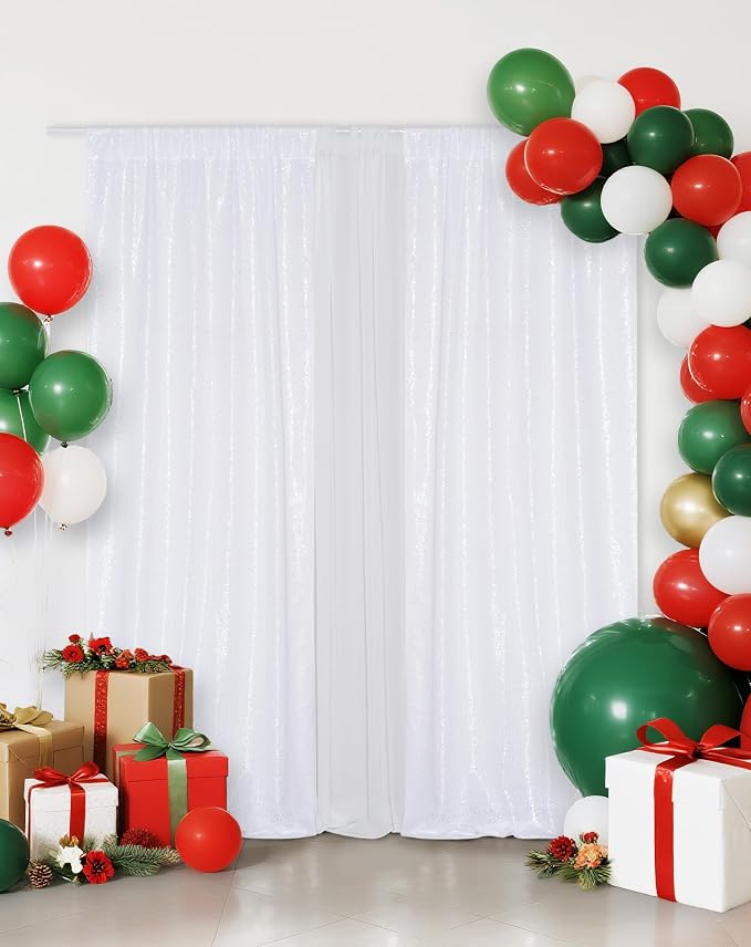 Eternal Beauty White Sequin Backdrop Curtains, 2 Panels 2x8FT | 3mm Sparkle - Image 2