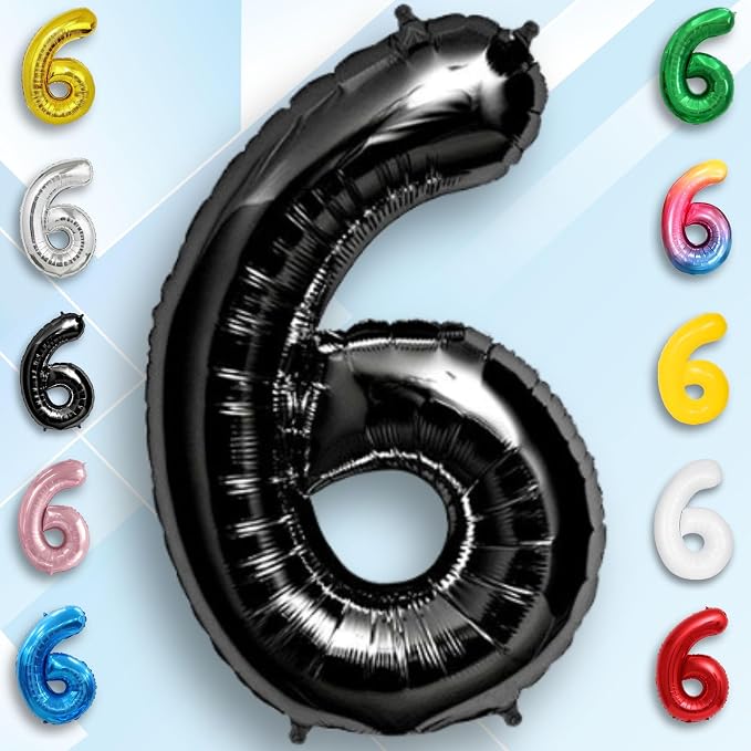 Black Number Balloon 6 Mylar Foil Balloons 40 inch - Image 2