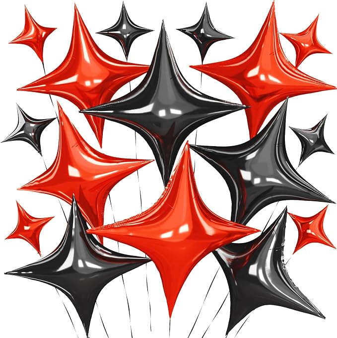Black Red Star Balloons, 26 Inch and 10 Inch Red Stars Shaped Balloon by BIAPIAN
