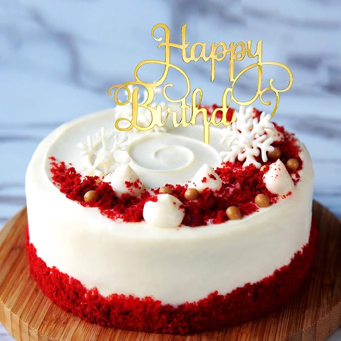 6-Pack Gold Cake Topper Set, Double-Sided Glitter, Acrylic Happy Birthday - Image 8