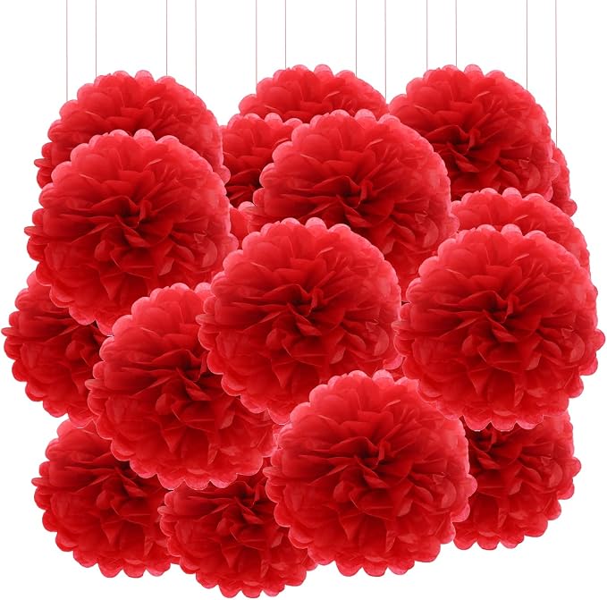 Qimoo 20pcs Red Paper Pom Poms Decorations, DIY Tissue Paper Flowers Ball by QIMOO