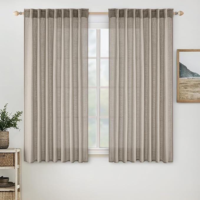 MIULEE Burlywood Birch Linen Curtains 52x54 Inch Long 2 Panels by MIULEE