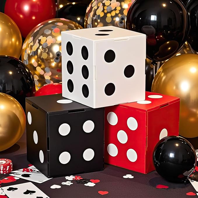 132Pcs Casino Theme Party Decorations, Dice Boxes Large Poker Cards Black Red - Image 5