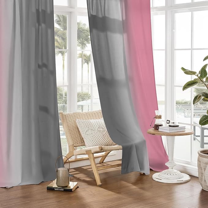 Pink Curtains 84 Inch Length 2 Panel Set Pink and Grey Ombre Curtains - Image 7