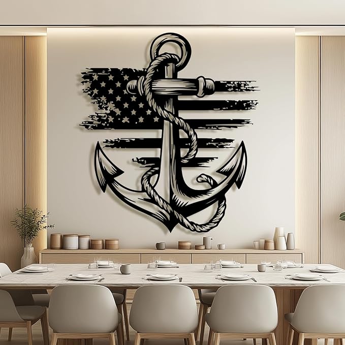 lunwall Metal Anchor Wall Decor, Anchor Metal Sign, Metal Anchor Decor, Anchor Metal Wall Art, Metal Nautical Wall Decor, Metal Wall Decor Coastal, Anchor Wall Decor (white, 30L x 27W / 76 x 69 cm)