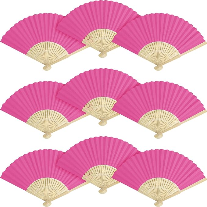 50 Pieces Paper Fans Paper Hand Fan Bamboo Folding Fan Handheld Fan Paper by Grosun
