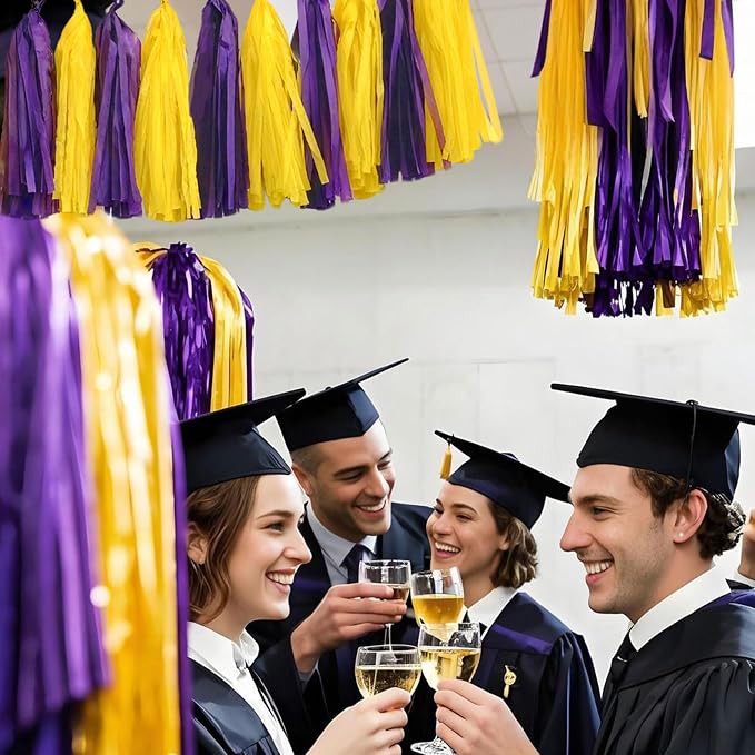 Purple Yellow Paper Tassel, 20 Pack, Party Decorations - Image 5