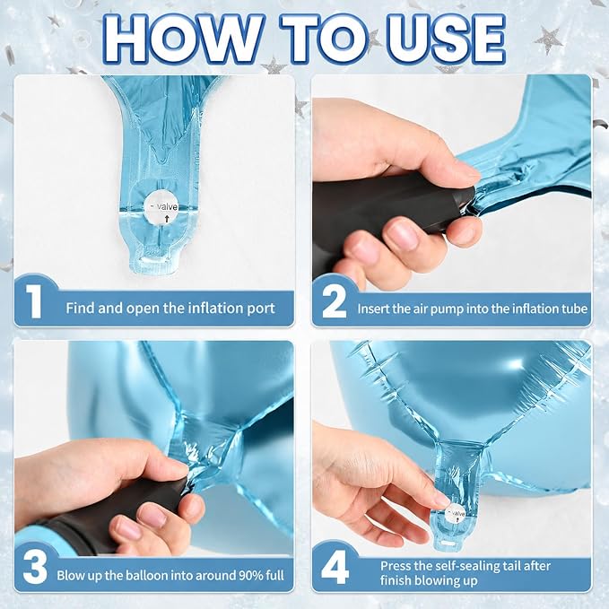 10Pcs Light Blue Round Foil Balloons, Metallic Light Blue Foil Baloon - Image 5