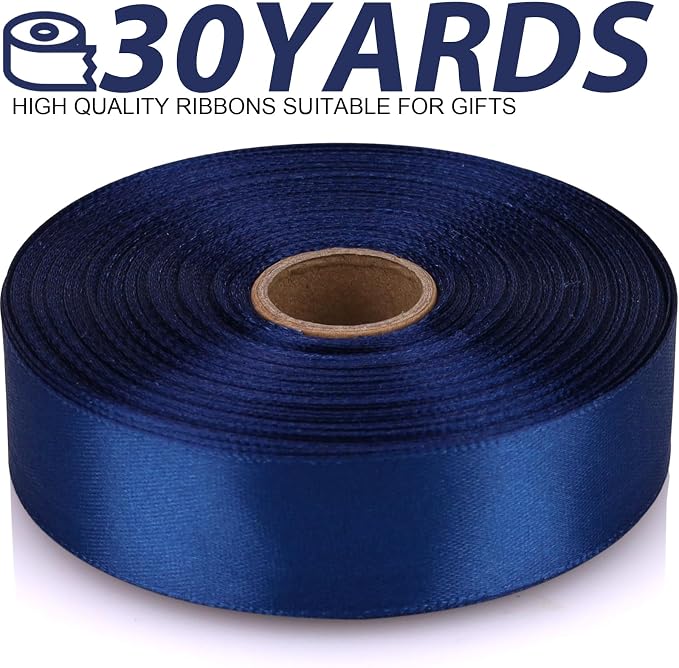 7/8 Inch 30 Yards Deep Blue Satin Craft Ribbon-Single Face Polyester Ribbon - Image 2