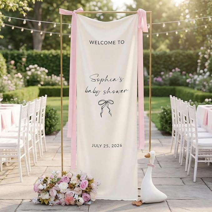 Personalized Baby Shower Welcome Banner, Cotton Linen Fabric, Goose - Image 2
