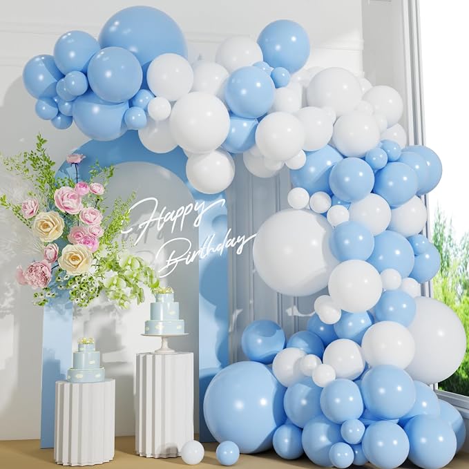 110pcs Light Blue and White Balloons Garland Arch Kit, 18/12/10/5 Inch | White by ZizasAry