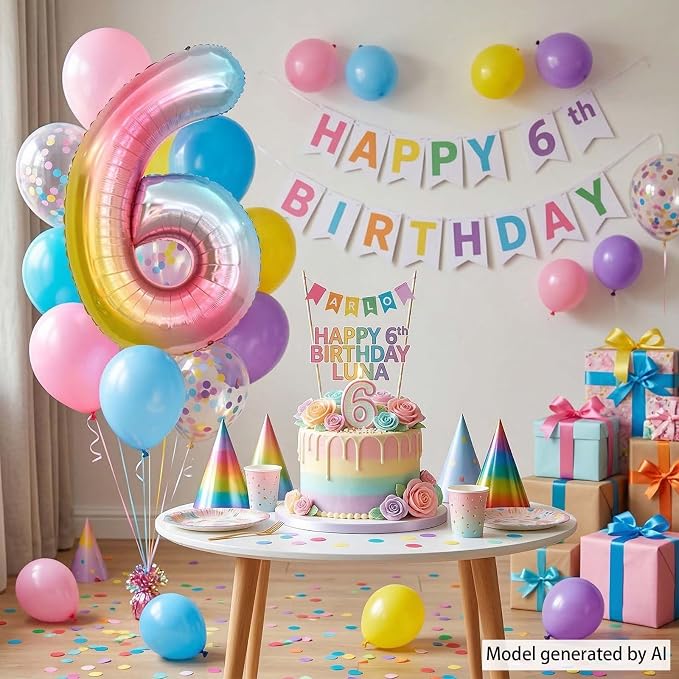 Rainbow Ombre Number 6 Balloon 40 Inch Pastel Foil Decor - Image 3