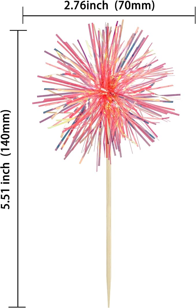 Gyufise 30Pcs Foil Firework Cupcake Toppers Sparkle Tinsel Cake Toppers Tinsel - Image 2