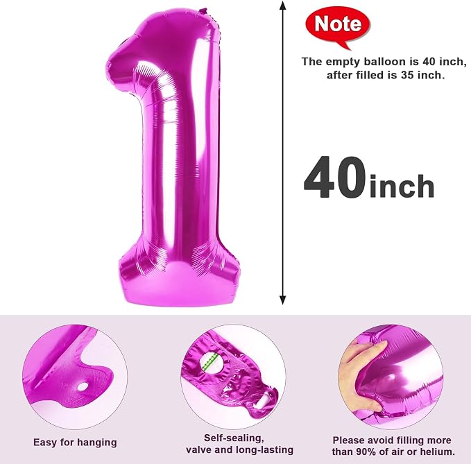 1 Balloon Numbers Birthday Decorations, 40In Rose Purple Balloons - Image 5