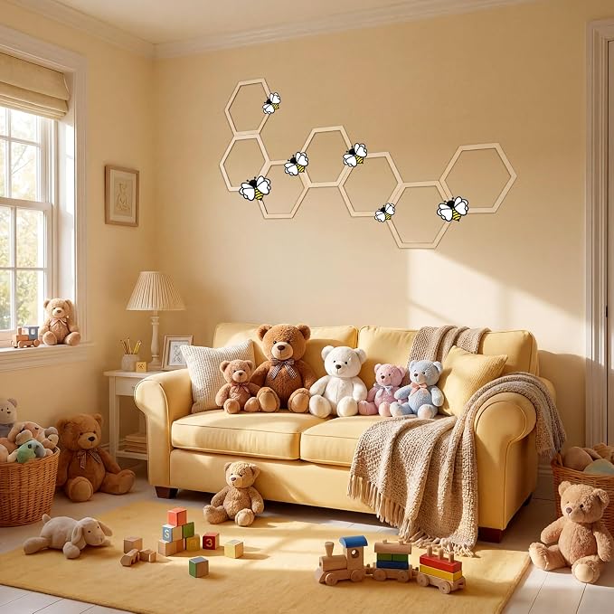 Gerrii 48 Pcs Honey Bee Honeycomb Decorations Include 8.2'' Wooden Hexagon 3D - Image 6