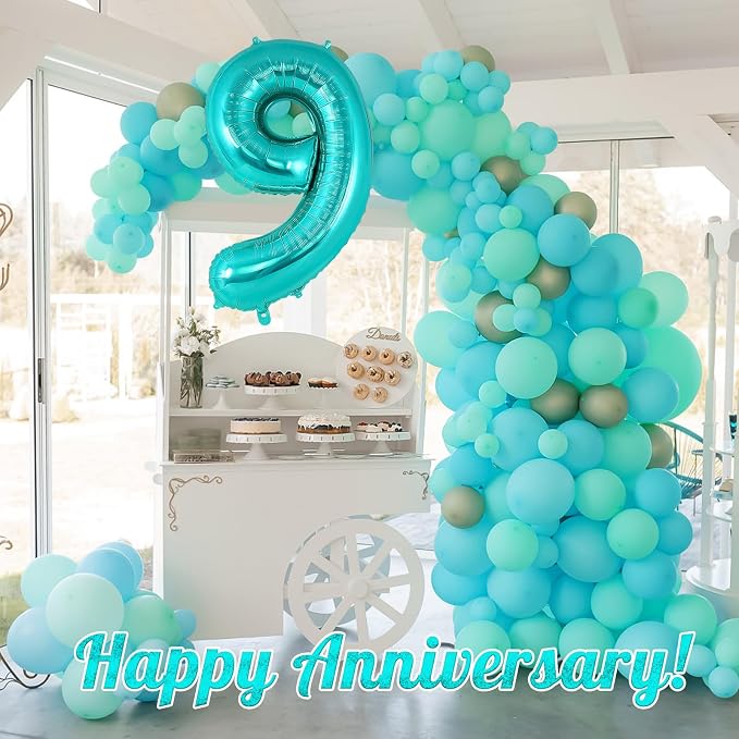 Teal Blue Number 9 Balloon, 40 Inch Big Large Foil Helium Number Balloons - Image 6