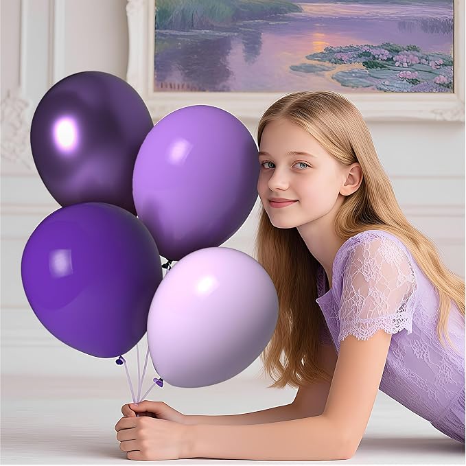 Purple Balloons 100 Pack 12 inch Extra Thick Metallic Pastel Dark Purple Party - Image 3