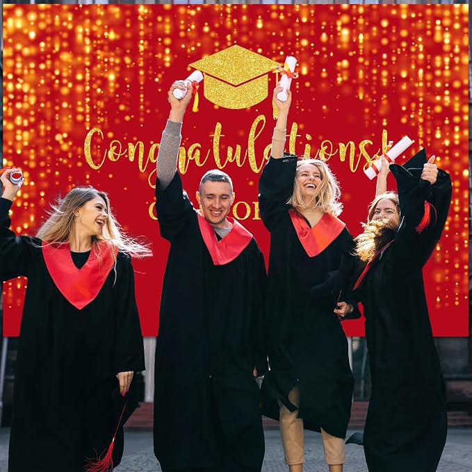 Mocsicka Class of 2026 Backdrop Red Gold Glitter Bokeh Graduation Party - Image 6