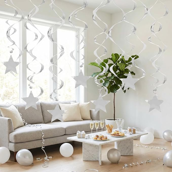 Silver Star Hanging Swirl Decorations Ceiling Swirl Foil Decoration Hanging - Image 7