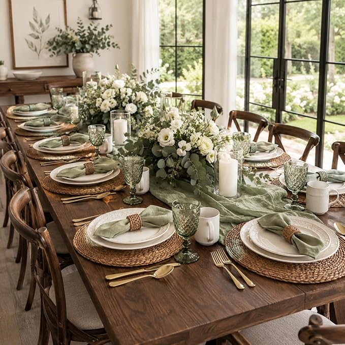 13.8" Set of 8 Brown Seagrass Woven Round Placemats - Image 7