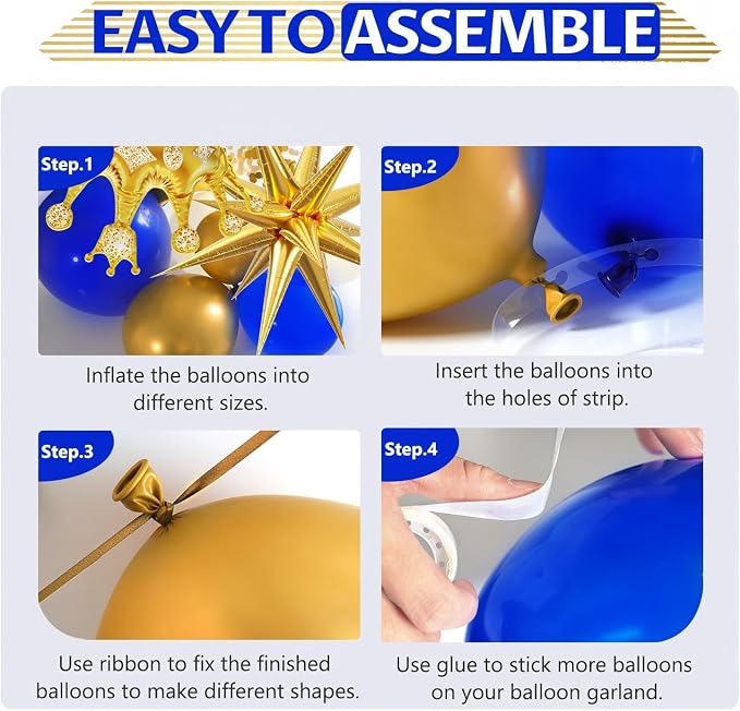 ELTNEGSA 121pcs Royal Blue and Gold Birthday Party Decorations | 16th, 60th - Image 3