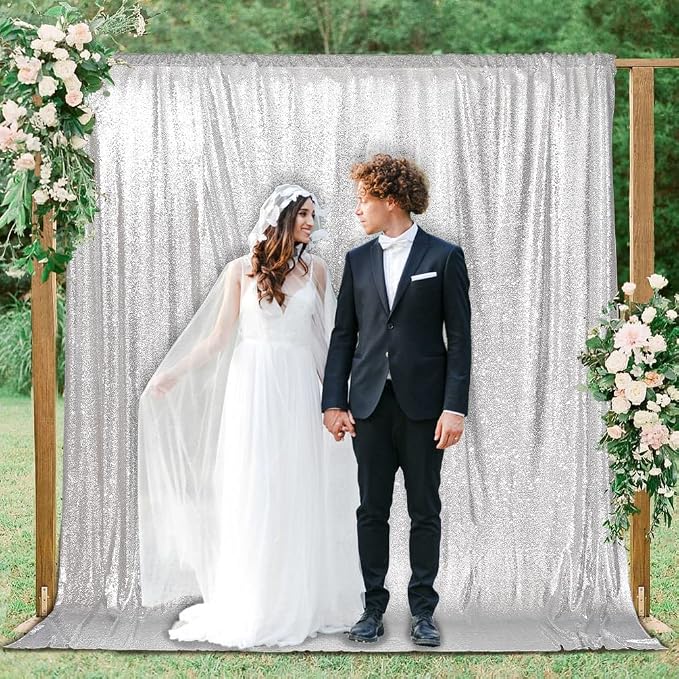 PartyDelight Silver Sequin Backdrop 6x7ft Sparkly Photo Curtain | 4 Inch Rod - Image 7
