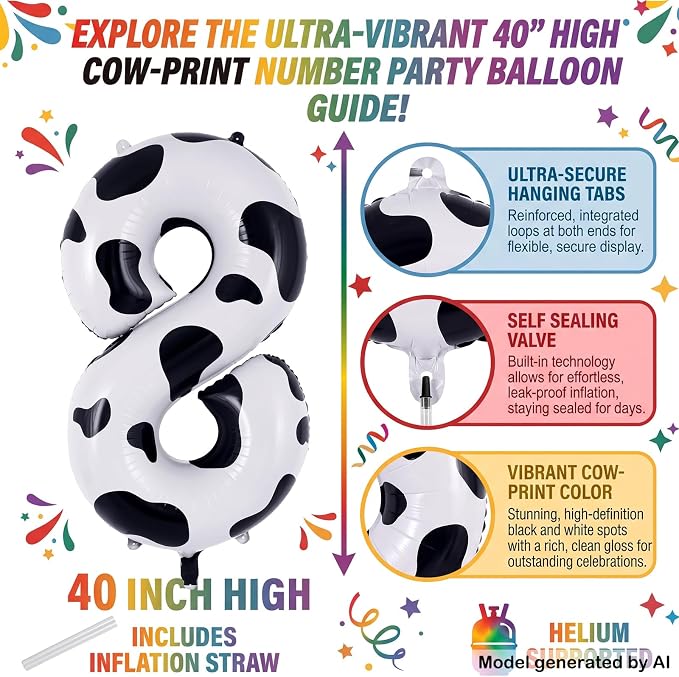 40" Cow Print Foil Number 8 Balloon - Image 2