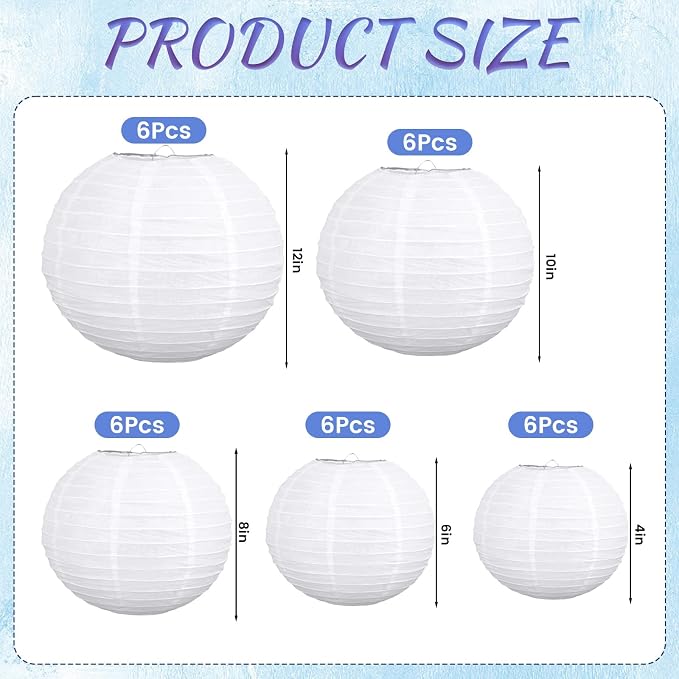 30 Pcs White Paper Lanterns, Round Chinese Japanese Paper Lantern Lamps Hanging - Image 2