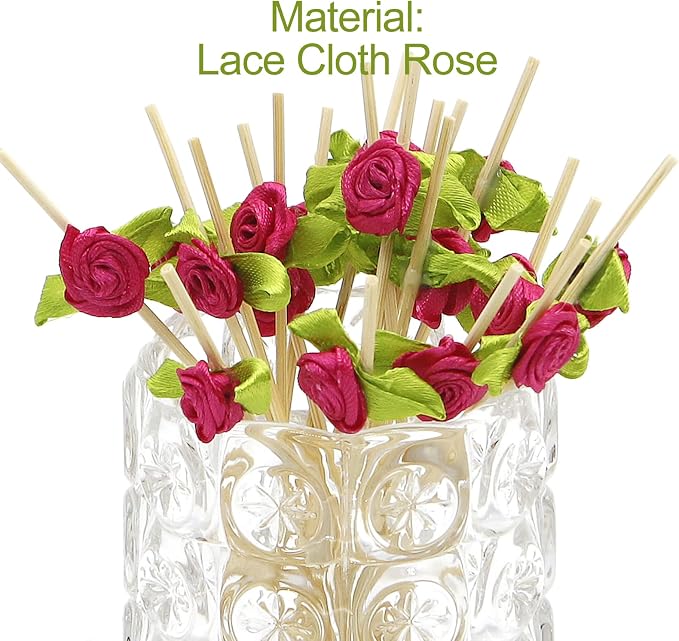 Minisland Hot Pink Rose Flower Cocktail Picks, 4.7 Inch Long Bamboo Fancy - Image 3