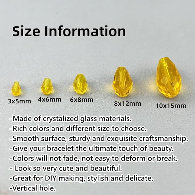 100pcs 8x12mm Teardrop Crystal Glass Beads for Jewelry Making, Faceted Vertical Hole Teardrop Glass Spacer Beads for Wind Chimes Bracelet Earring Necklace DIY Craft(Gold Yellow)