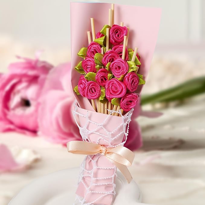 Minisland Hot Pink Rose Flower Cocktail Picks, 4.7 Inch Long Bamboo Fancy - Image 7