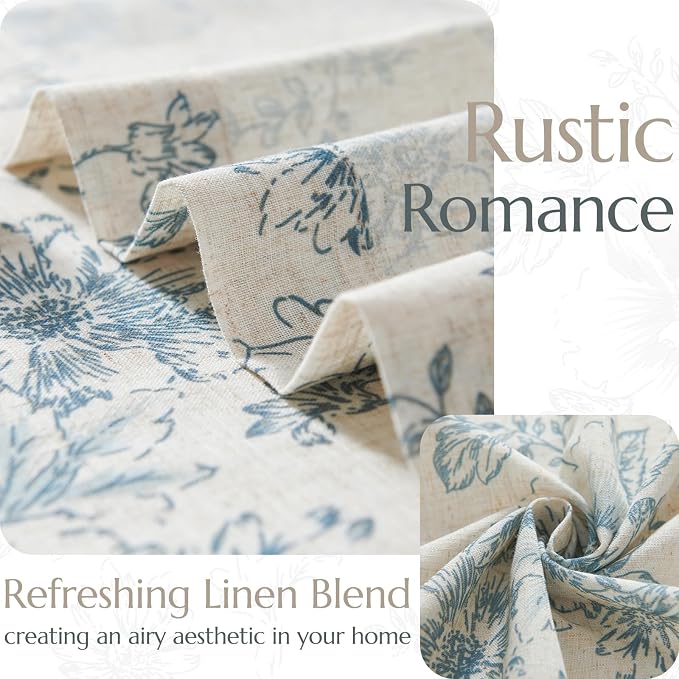 jinchan Blue Floral Linen Curtains 84 Inch Farmhouse Back Tab 2 Panels | Light - Image 6