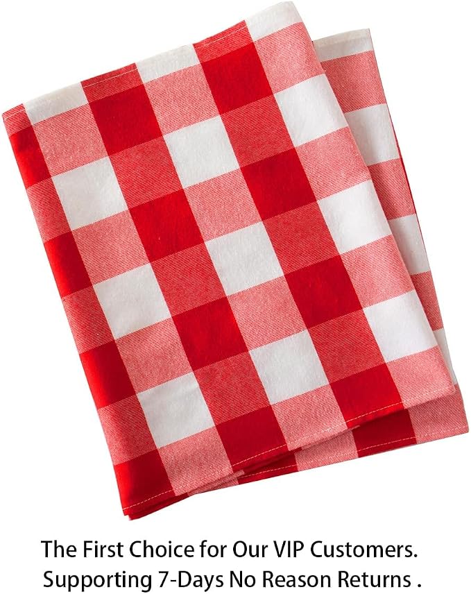 ShinyBeauty Buffalo Check Table Runner 13x108 Red and White Cotton Plaid | Red - Image 6
