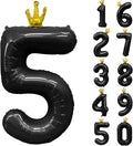 Black Number 5 Balloon with Crown, 40 inch Black Number Balloon 5th Birthday by Yeodong