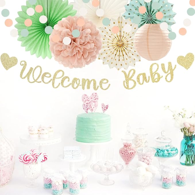 Sage-Green Blush-Beige Baby Shower Party-Decorations - Image 4