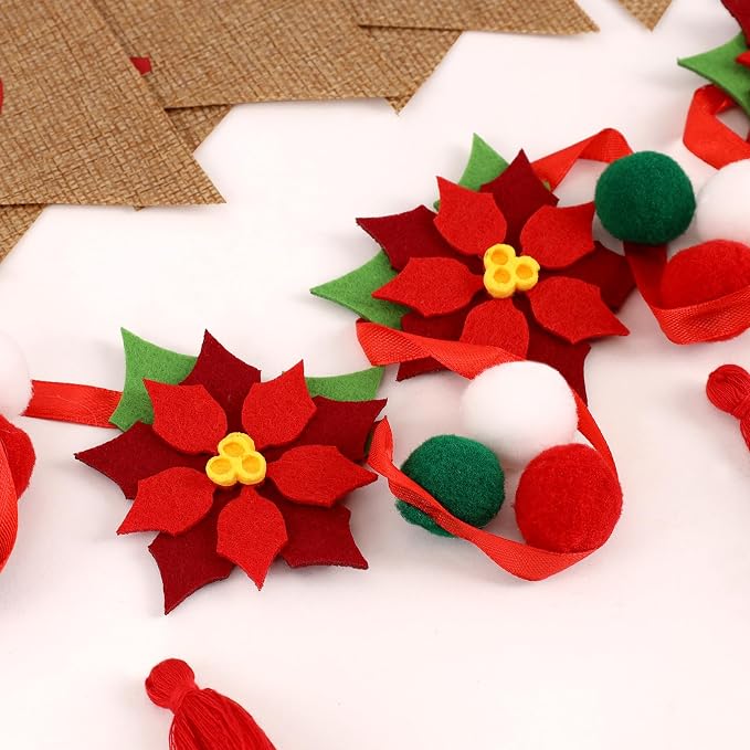 Christmas Burlap Banner and Felt Poinsettia Garland, Pre-strung Christmas - Image 7