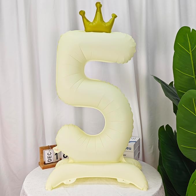 Standing White Crown Number 5 Balloon 40In Retro White Crown 5 Balloon | - Image 4