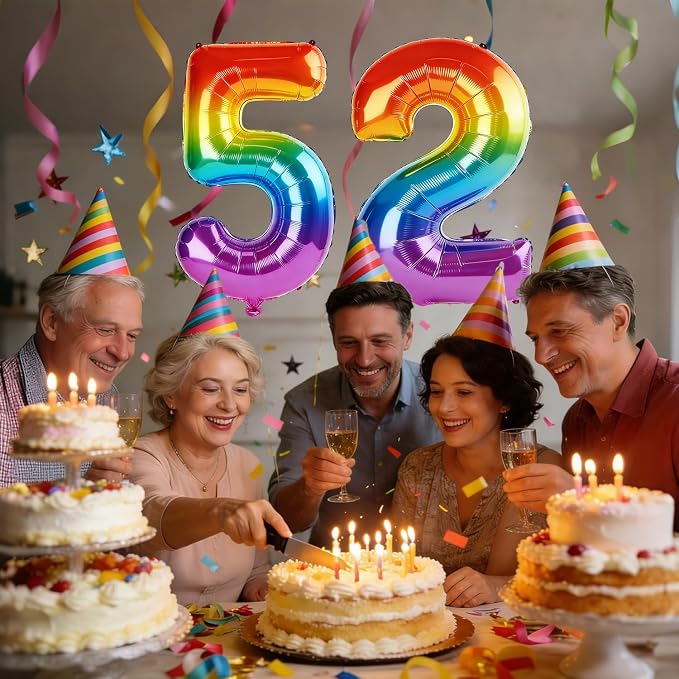 40 Inch Number 52 Balloons for 52nd Birthday Party Decorations, 0-100 Rainbow - Image 2