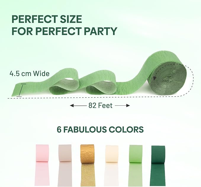 6 Sage Green Streamers, 492ft Pack of Crepe Paper Party Decorations | Each roll - Image 3