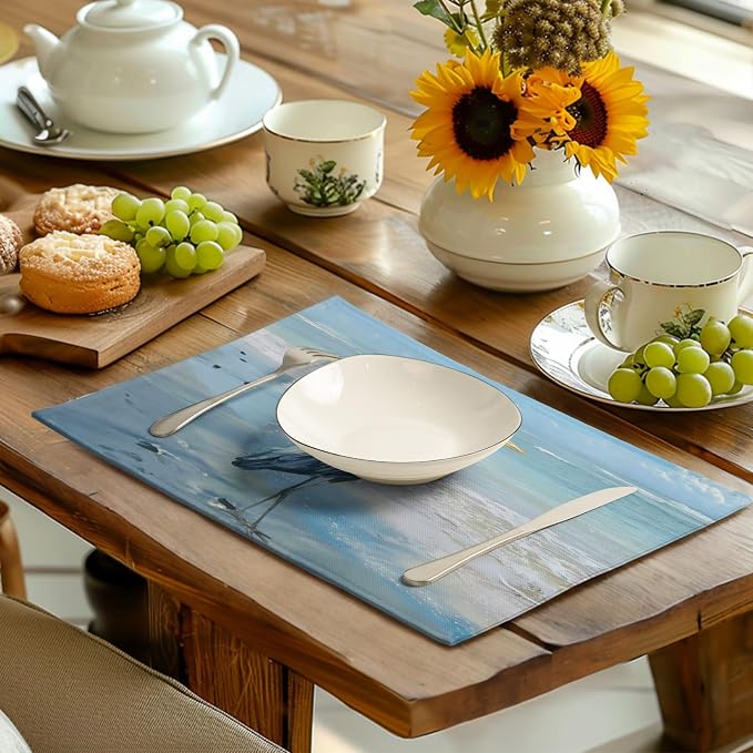 Blue Heron Placemats Set of 4 Summer Coastal Beach Pelican Placement Mats - Image 6