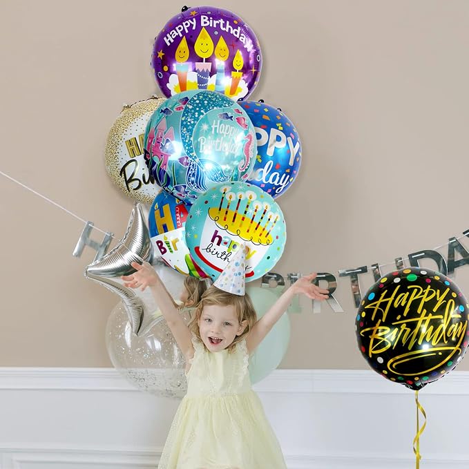 24 Pcs Happy Birthday Foil Balloons 18 inch Round Helium Floating Mylar Balloon - Image 9