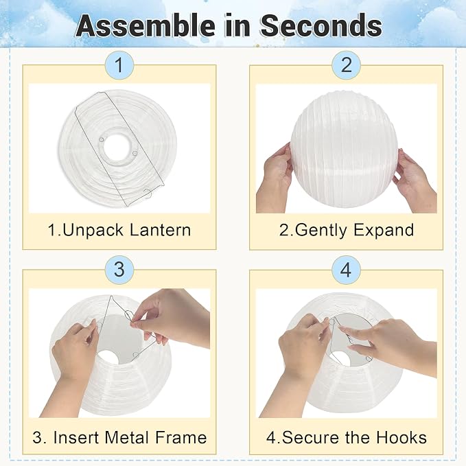 10Pcs 16 Inch Large White Paper Lanterns, Jumbo Hanging Party Decorations | - Image 3