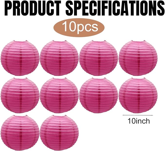 Hot Pink Paper Lanterns Round Chinese Paper Lanterns Decorative 10 inch | Paper - Image 2